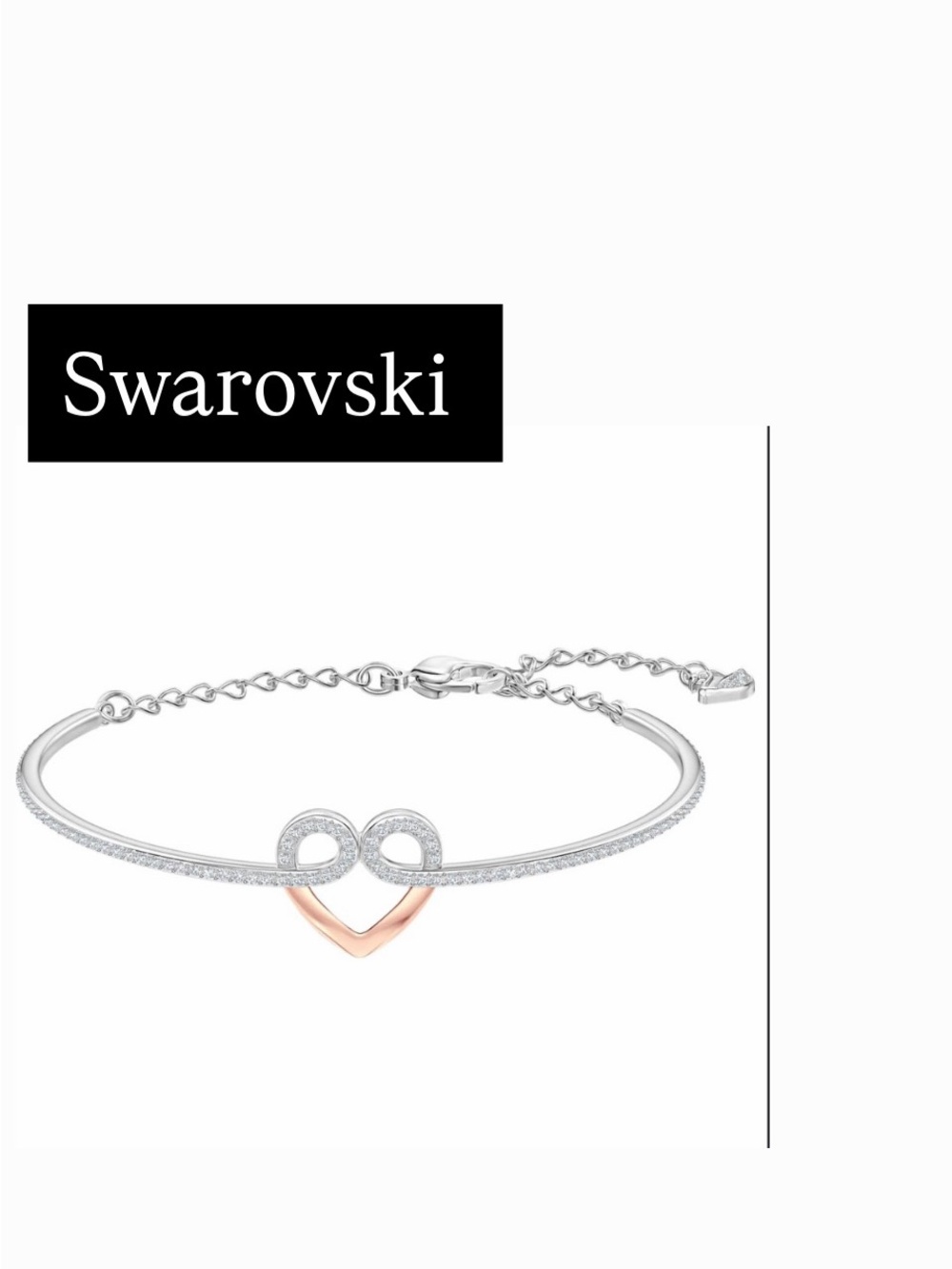 Swarovski Silver Bracelet with Rose Gold Heart Accent NWT